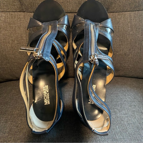 Michael Kors Leather PVC Clear Strappy High Heel Navy size 6.5 M - Picture 6 of 11